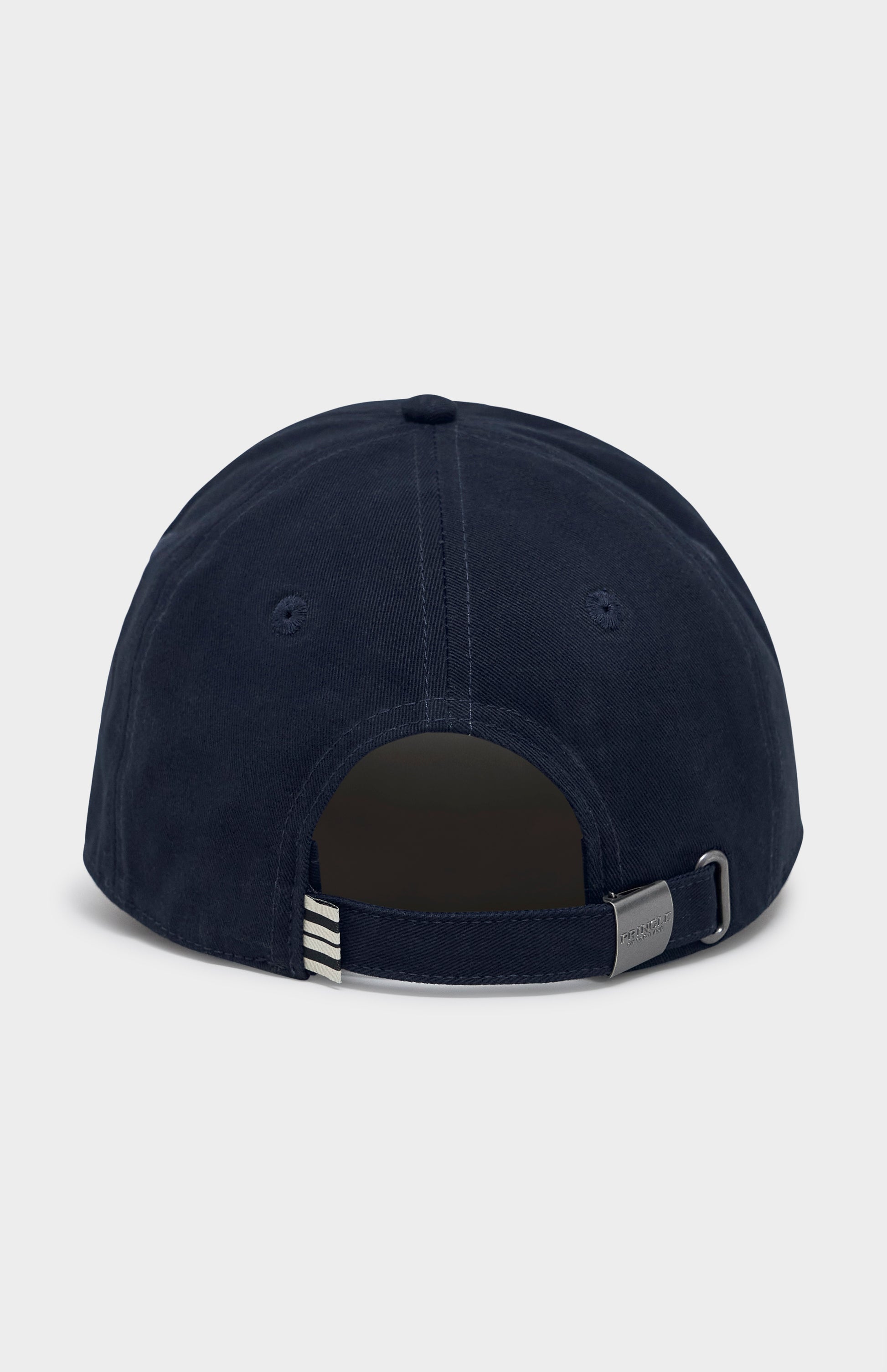 Navy baseball cap from the back, with silver clasp