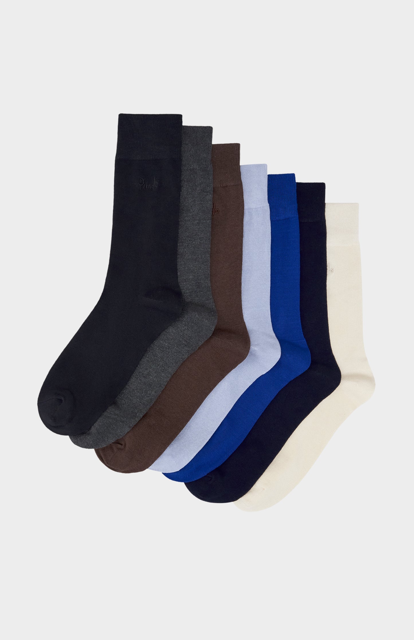 Sets of socks in various colors on a light gray background