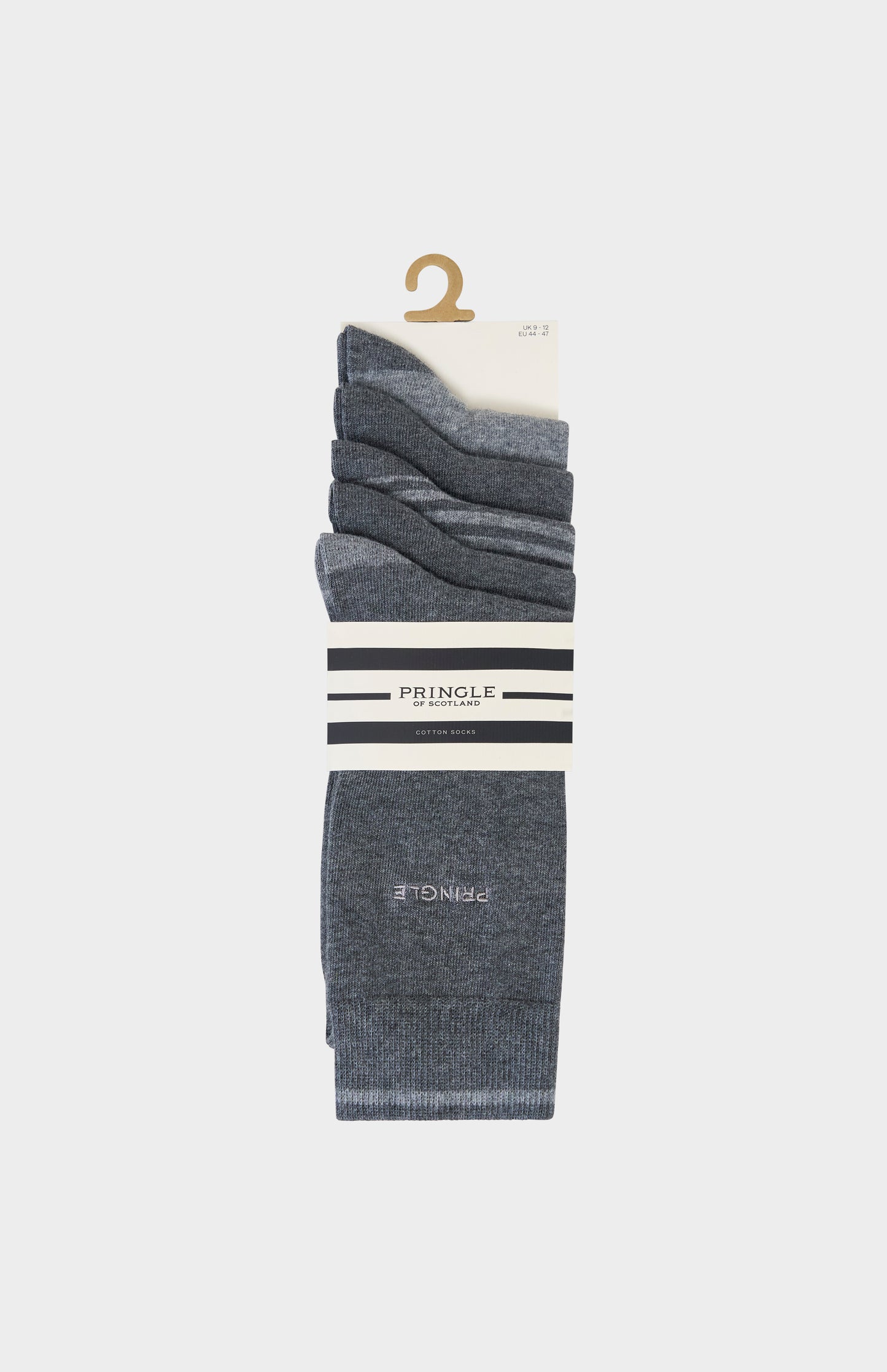5 pairs of grey socks with light grey accents and argyle patterns