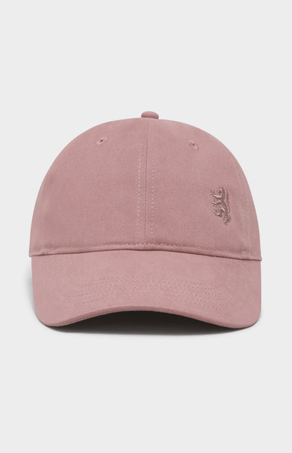 Dusty pink baseball cap with tonal lion logo embroidered on the right hand side