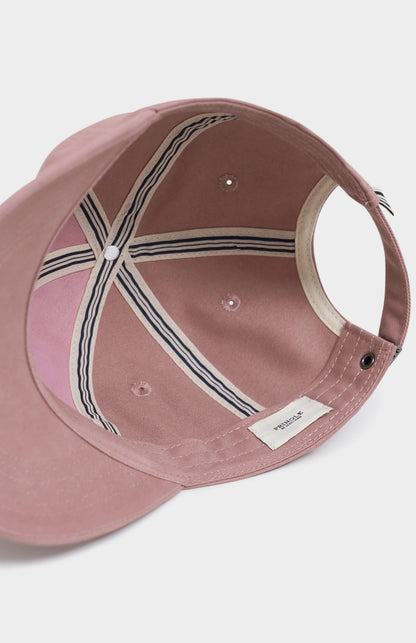 Dusty pink baseball cap underside