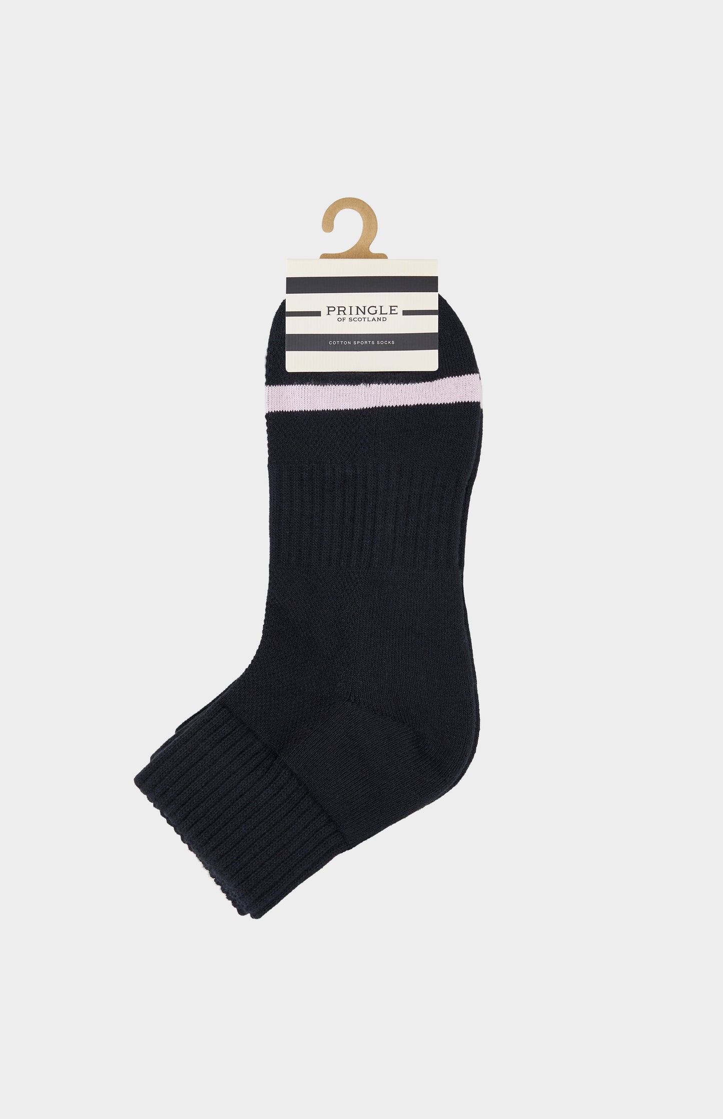 Black sock with a Pringle label on a white background
