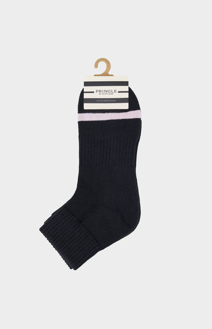 Black sock with a Pringle label on a white background