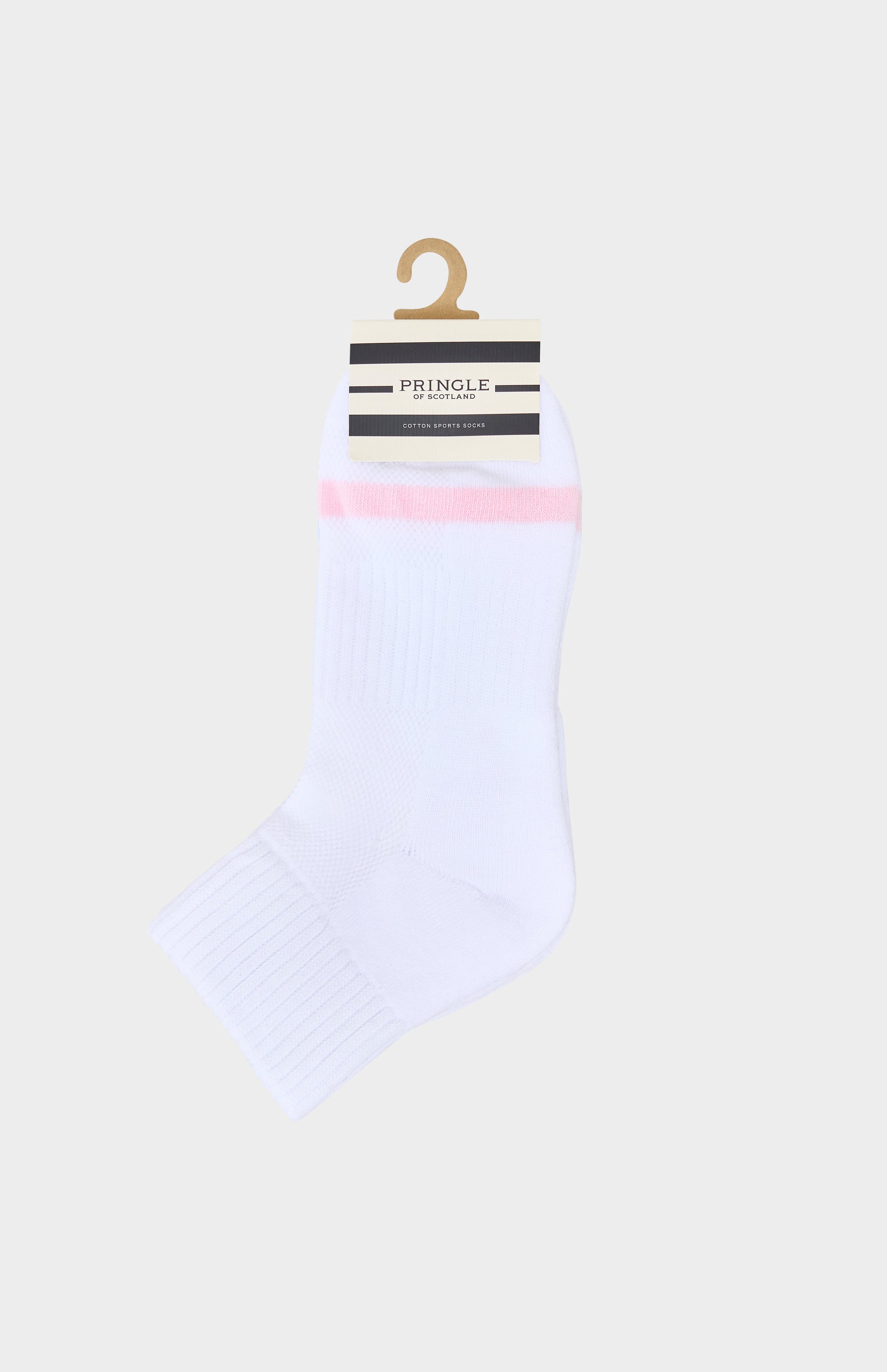 White sock with colorful accents and 'Pringle' branding on a light background
