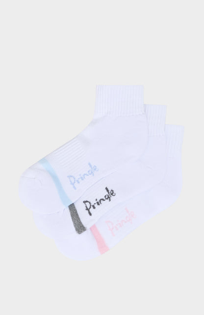 White sock with colorful accents and 'Pringle' branding on a light background