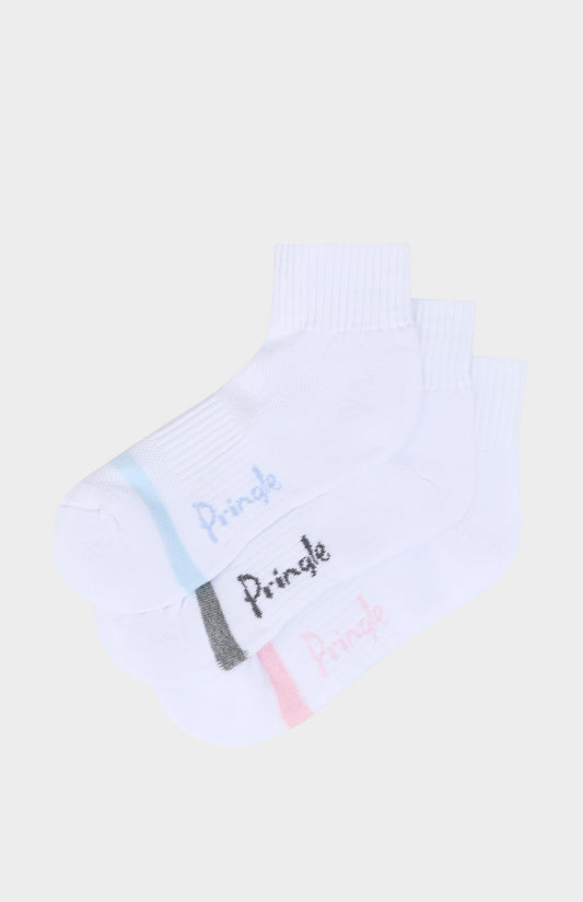White sock with colorful accents and 'Pringle' branding on a light background