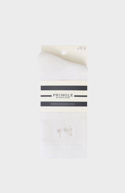 White socks against light grey background