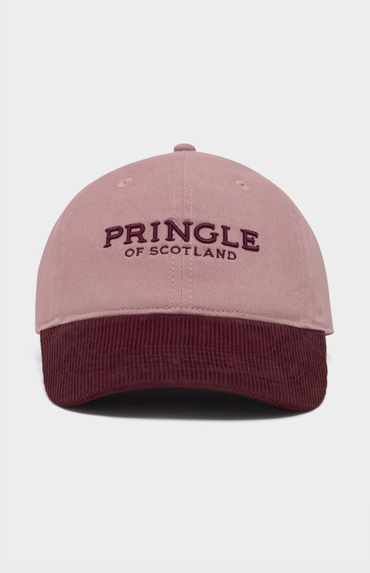 Pink and burgundy baseball cap with PRINGLE OF SCOTLAND embroidered on the front