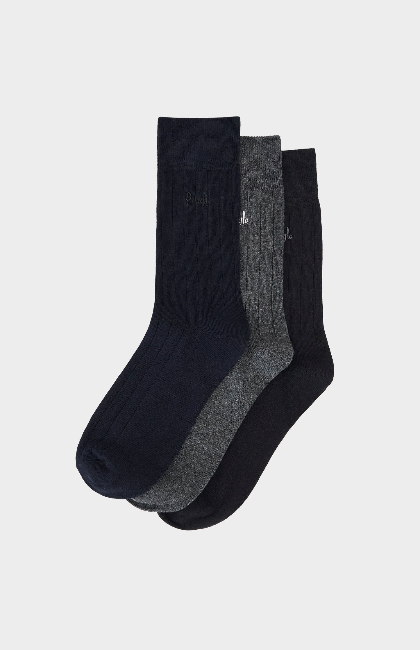 3 Pack Cotton Laird Rib Trouser Socks in Black and Grey