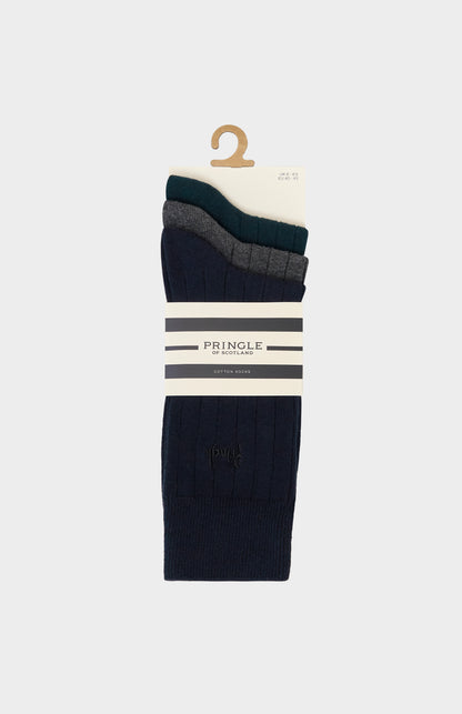 Set of black and gray socks with Pringle branding on a white background
