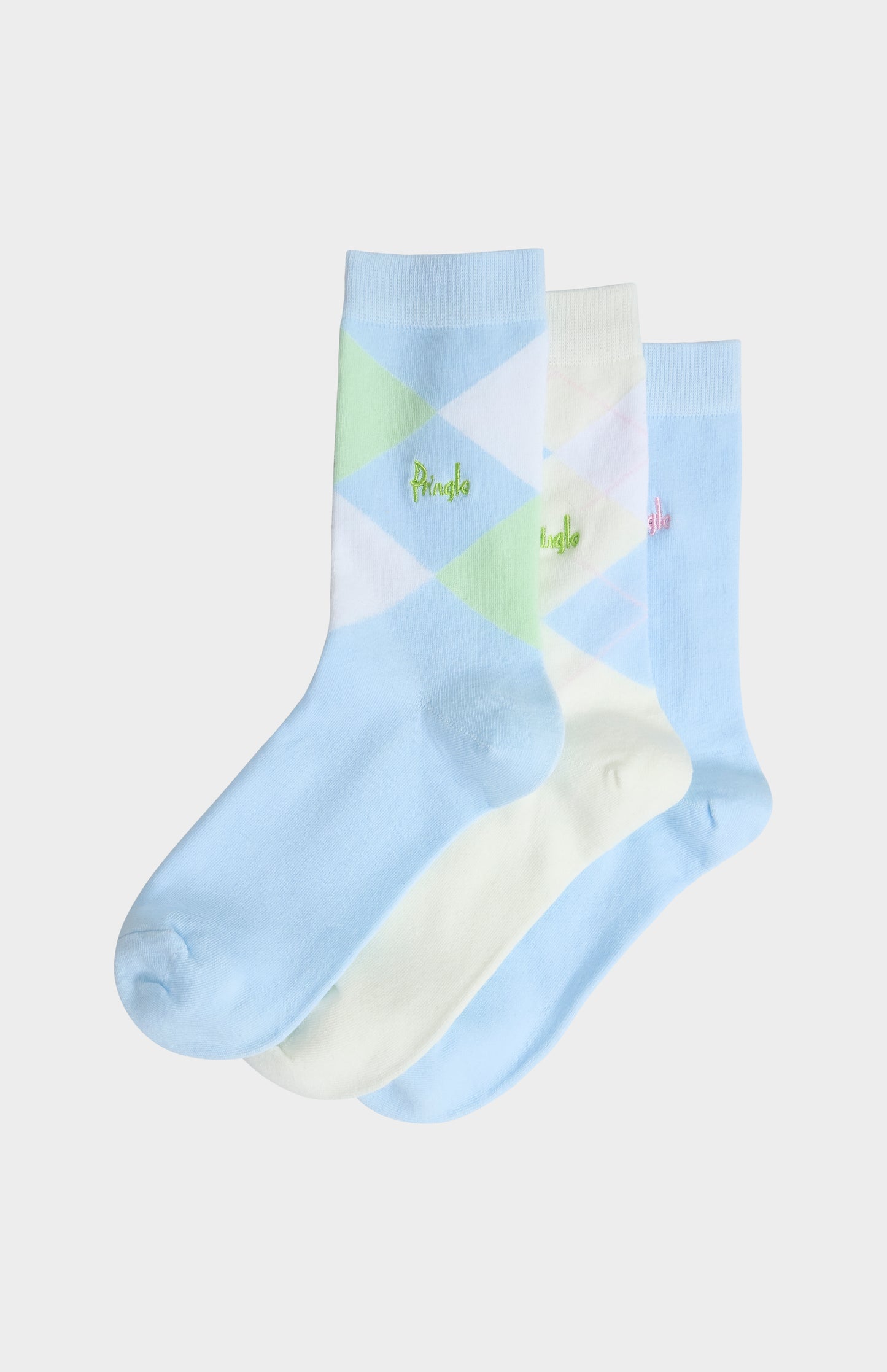 Pringle Women’s Argyle Cotton Jacquard Socks in Blue, Ecru & White