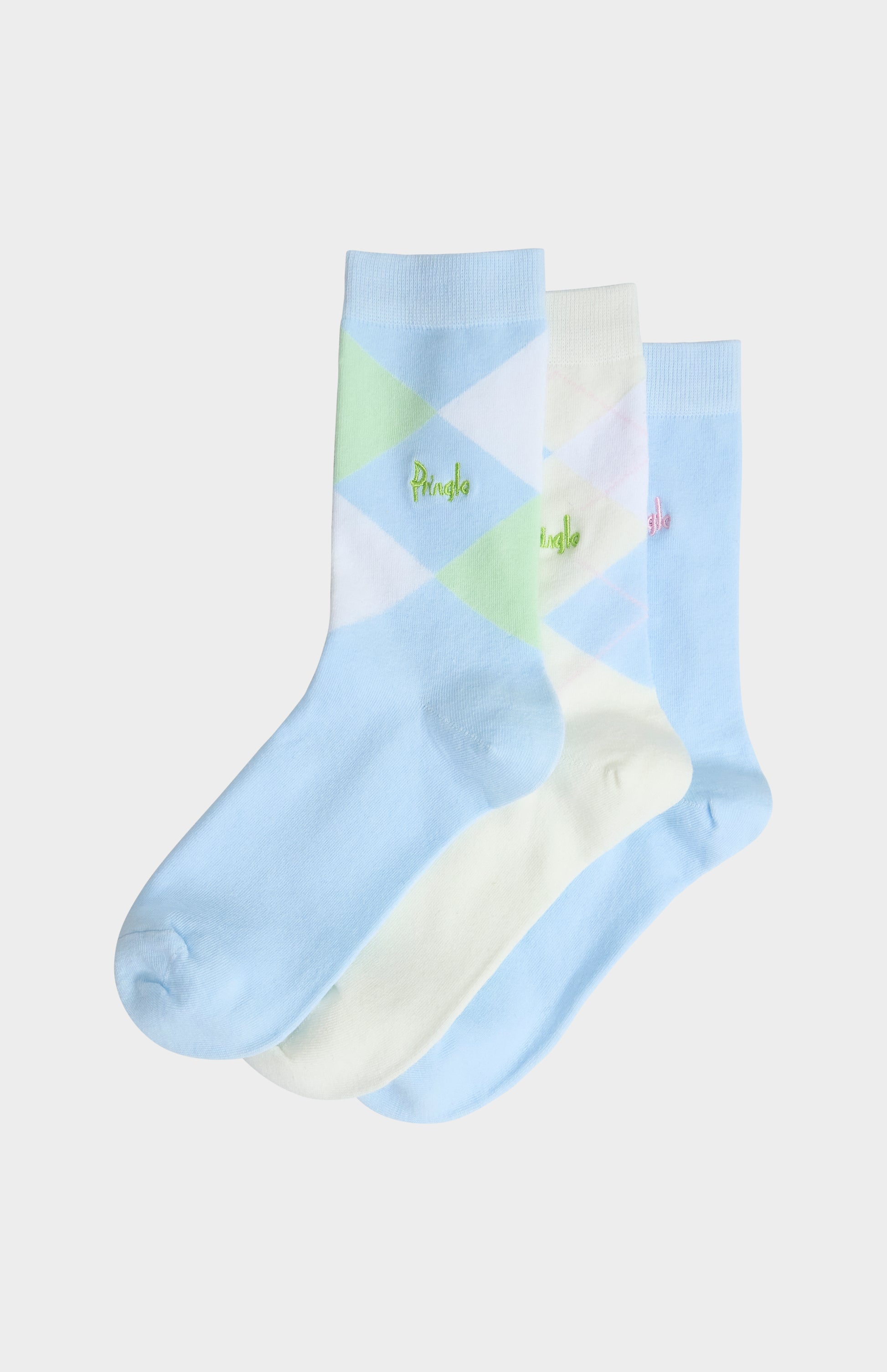 Pringle Women’s Argyle Cotton Jacquard Socks in Blue, Ecru & White