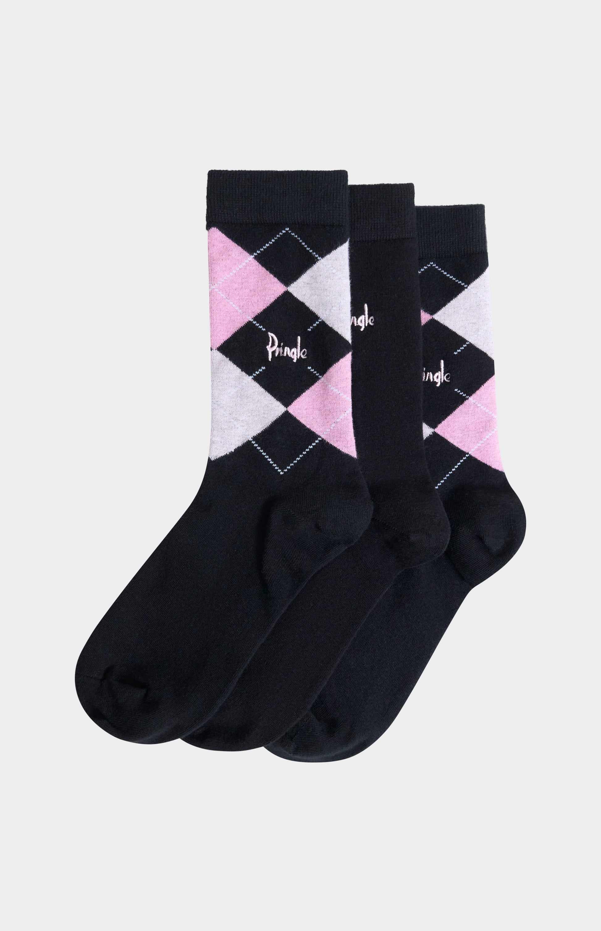 Pringle Women’s Argyle Cotton Jacquard Socks in Black, Lilac & Pink