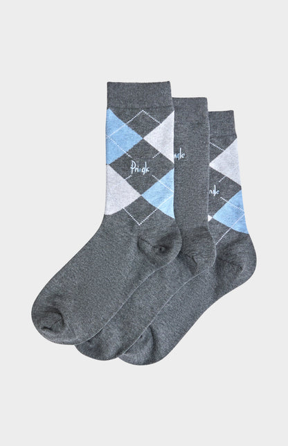 Pringle Women’s Argyle Cotton Jacquard Socks in Grey, Blue & Light Grey