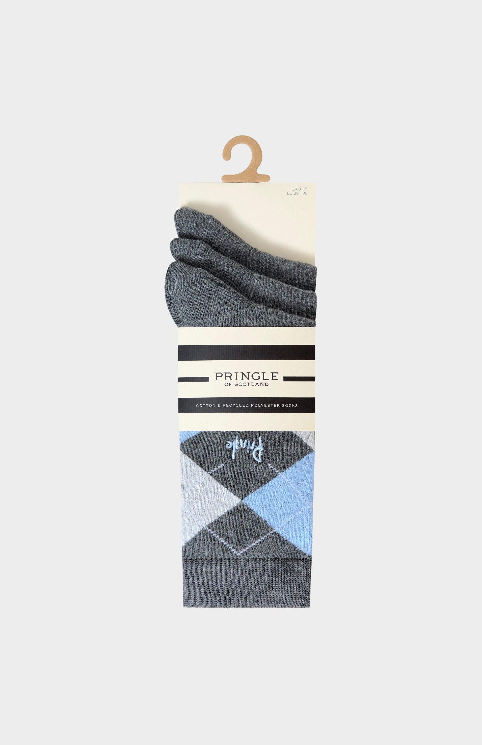 3-pack of Pringle Women’s Argyle Cotton Jacquard Socks in Grey, Blue & Light Grey