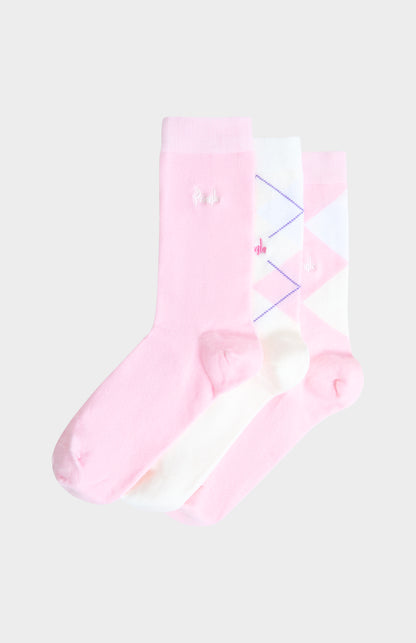 Pringle Women’s Argyle Cotton Jacquard Socks in Ecru, Pink & White