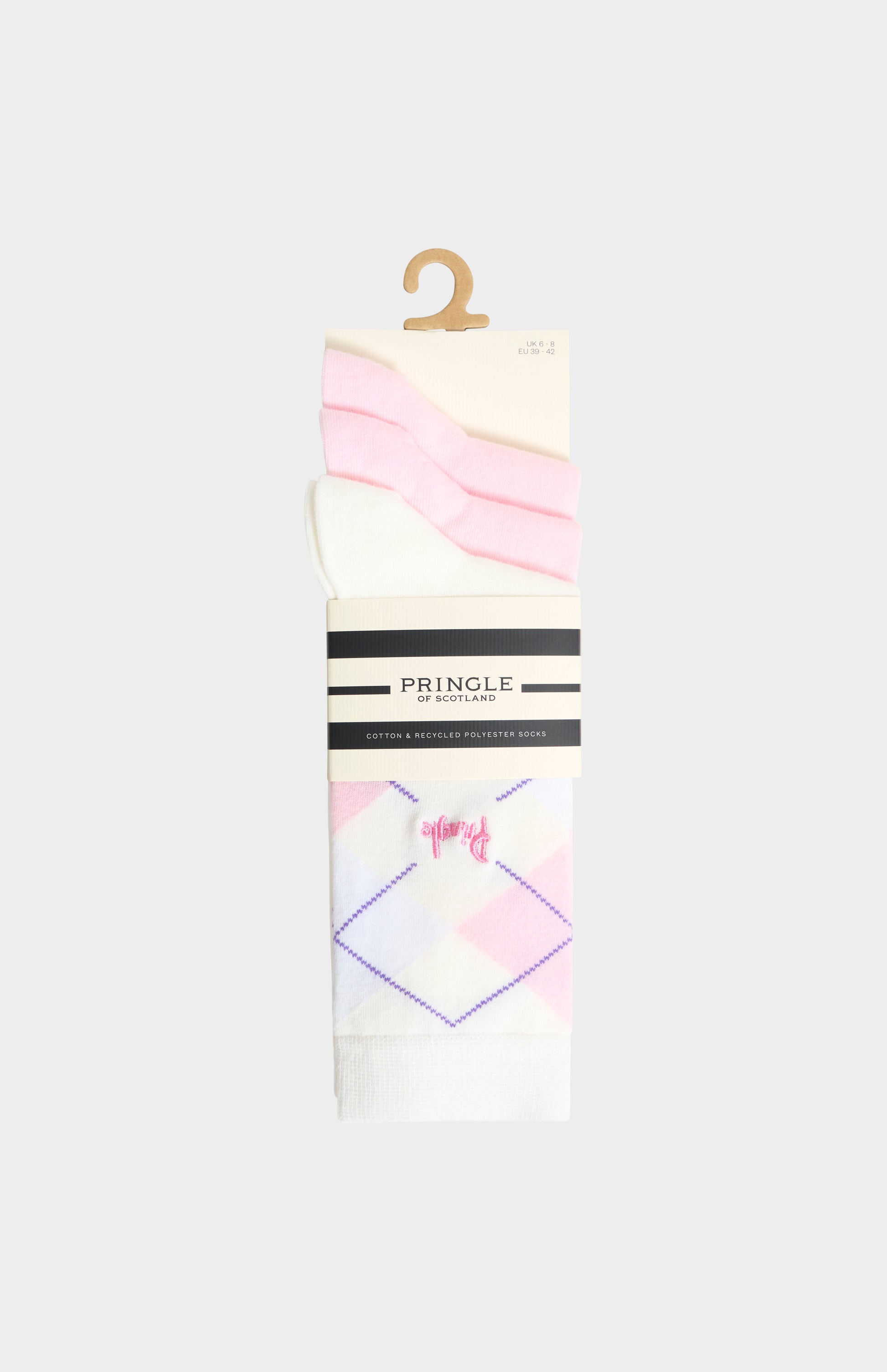 3-pack of Pringle Women’s Argyle Cotton Jacquard Socks in Ecru, Pink & White
