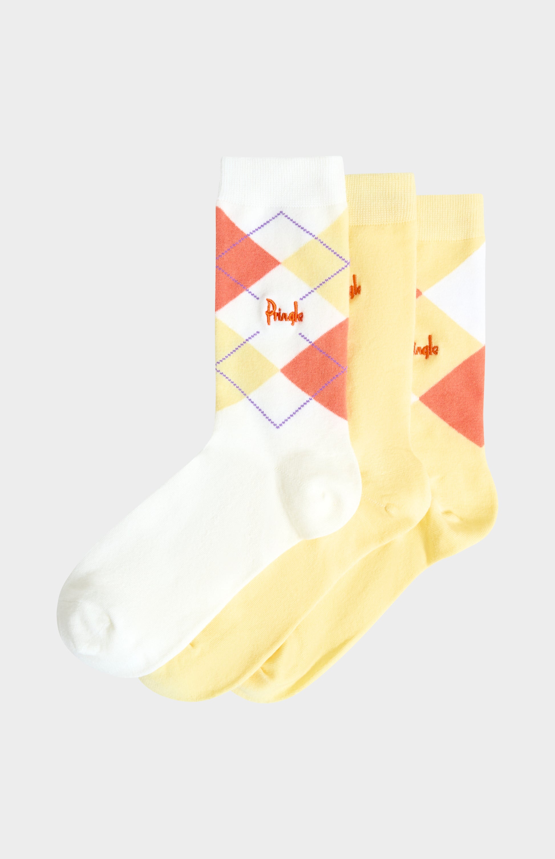 Pringle Women’s Argyle Cotton Jacquard Socks in Yellow, Orange & Ecru