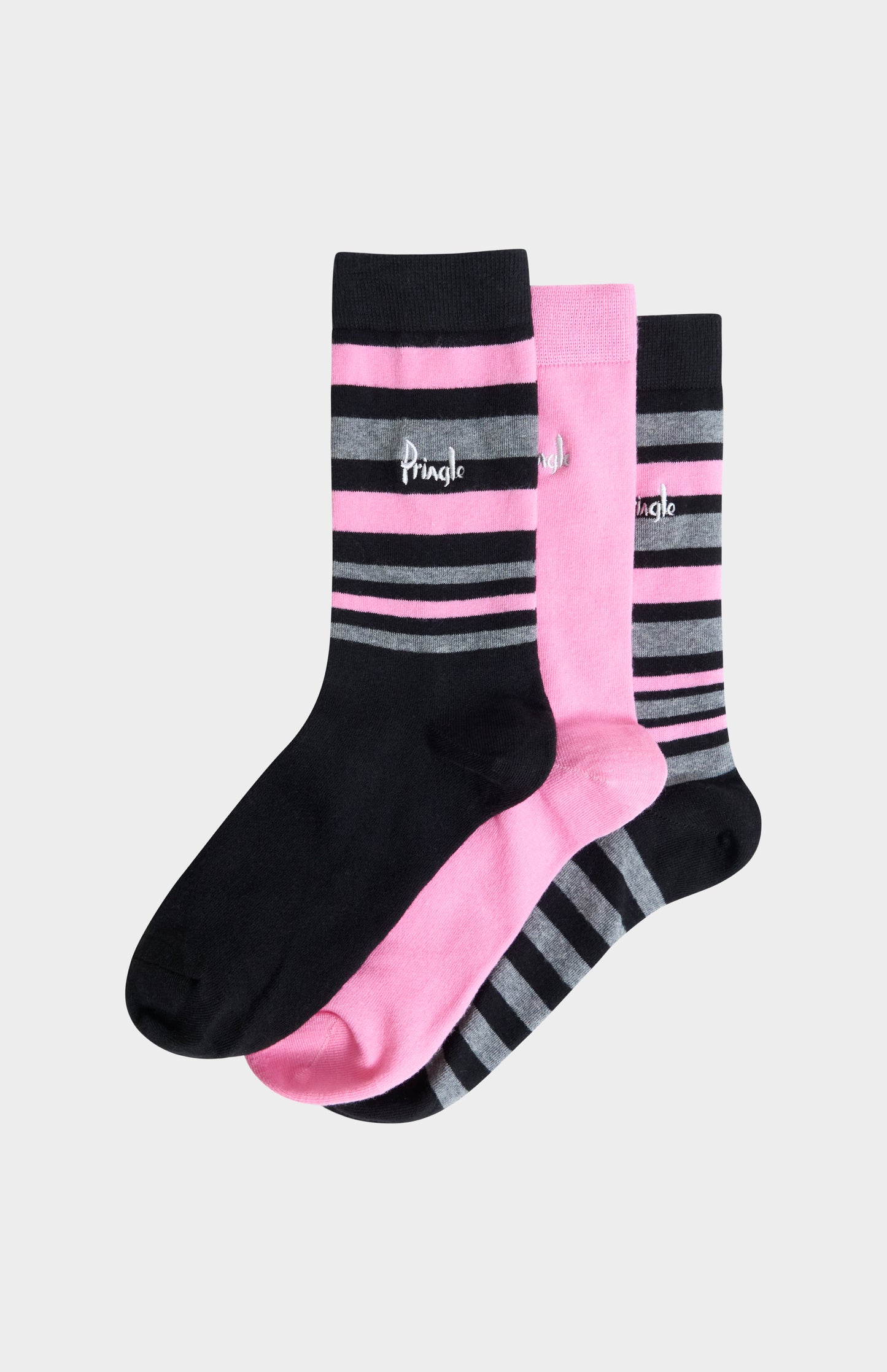 Pringle Women’s Cotton Stripe Socks in Black, Grey & Pink