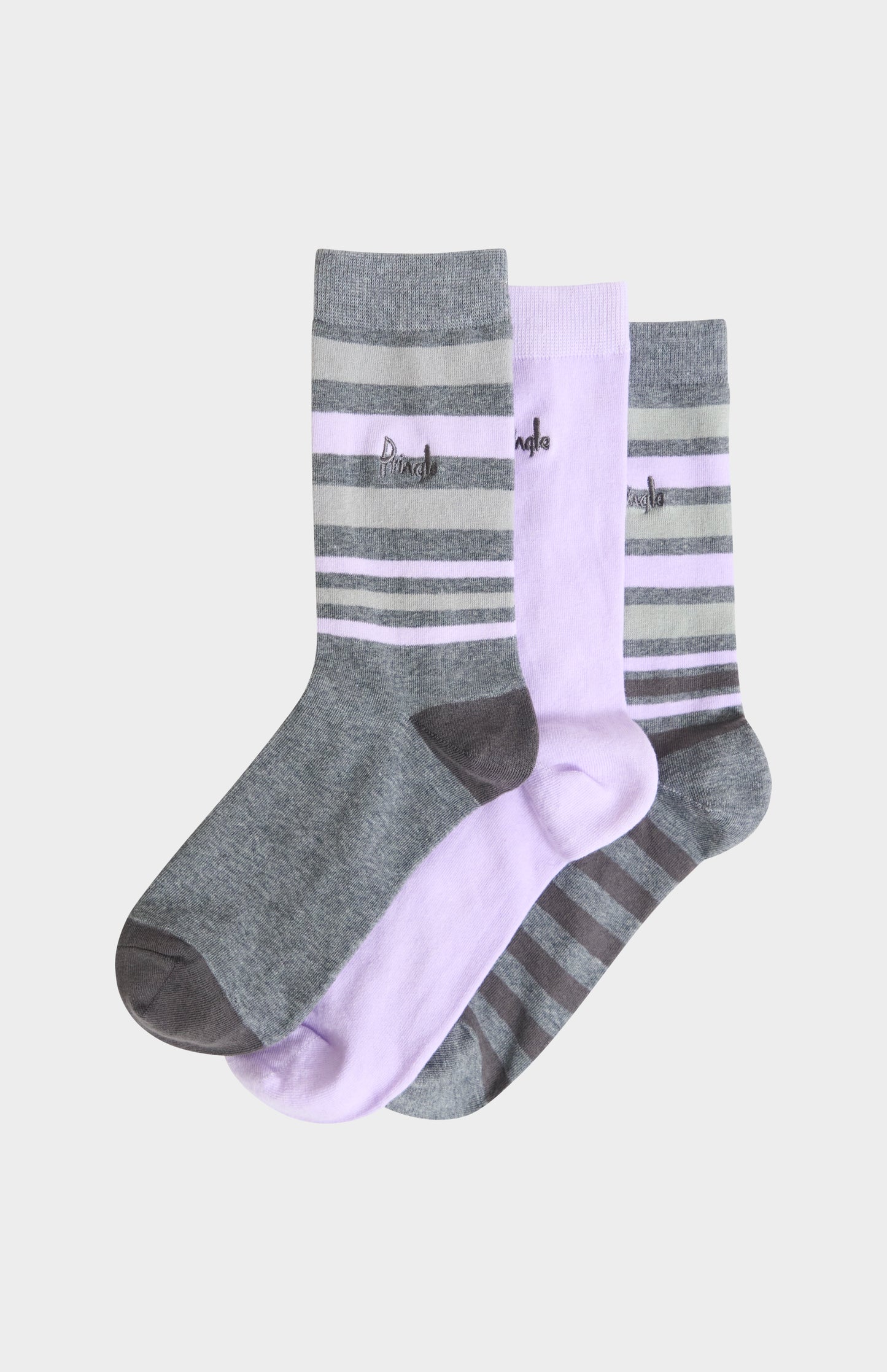 Pringle of Scotland Women’s Cotton Stripe Socks in Grey & Lilac