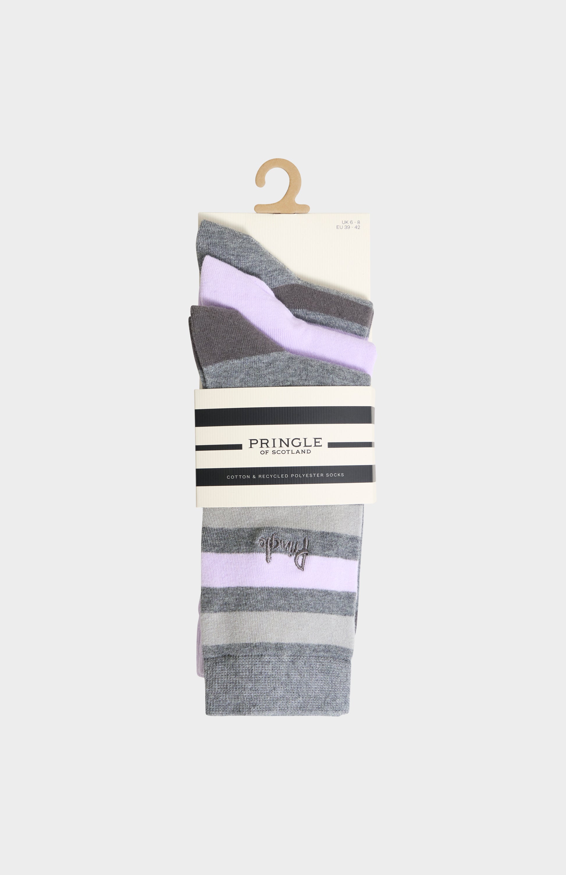 3-pack of Pringle of Scotland Women’s Cotton Stripe Socks in Grey & Lilac