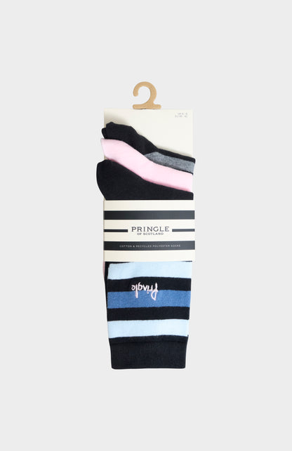 3-pack Pringle Women’s Cotton Stripe Socks in Black & Pink