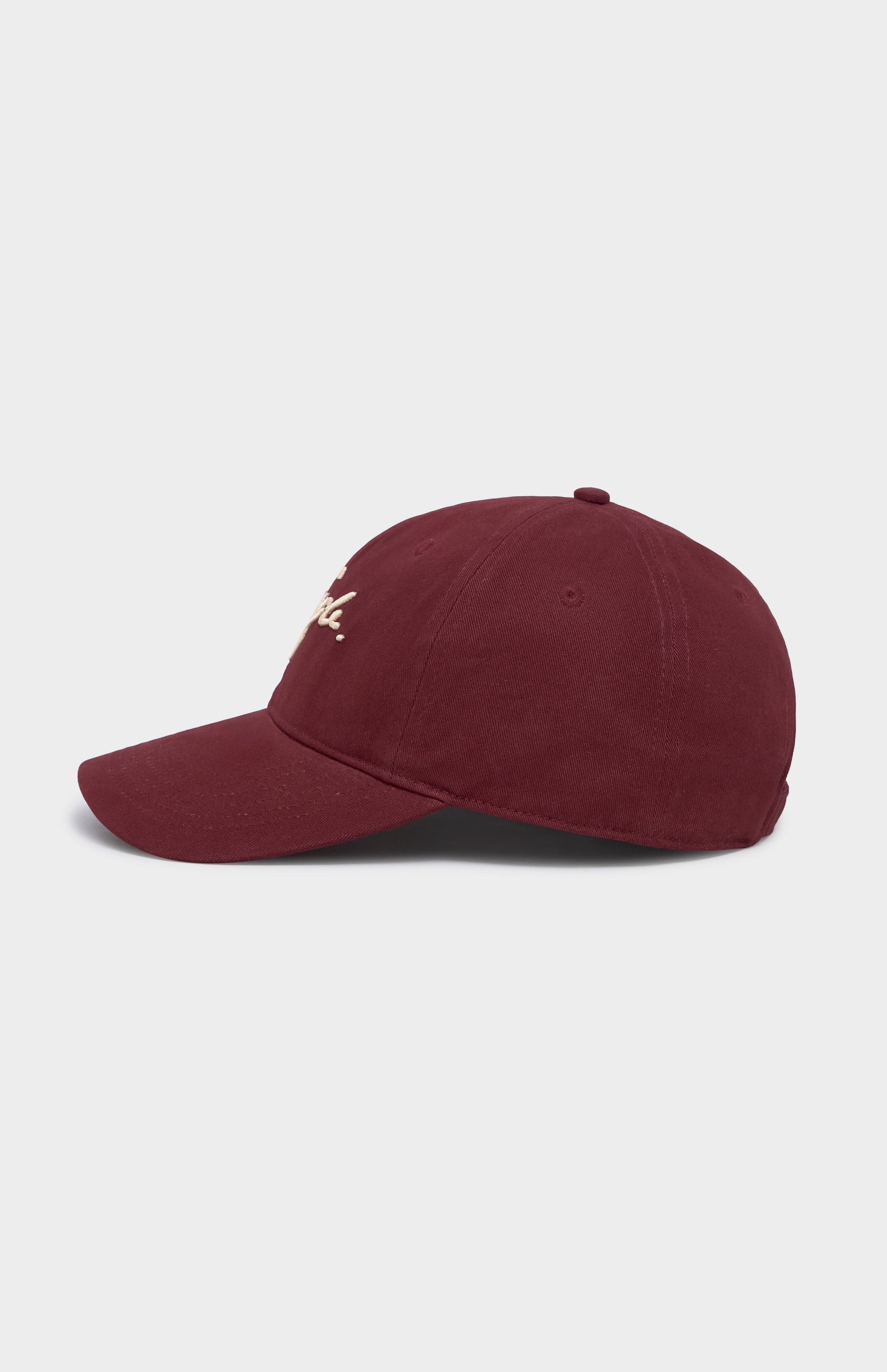 Maroon baseball cap on a light gray background