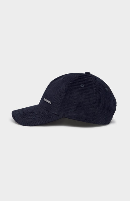 Navy corduroy cap with metal badging 
