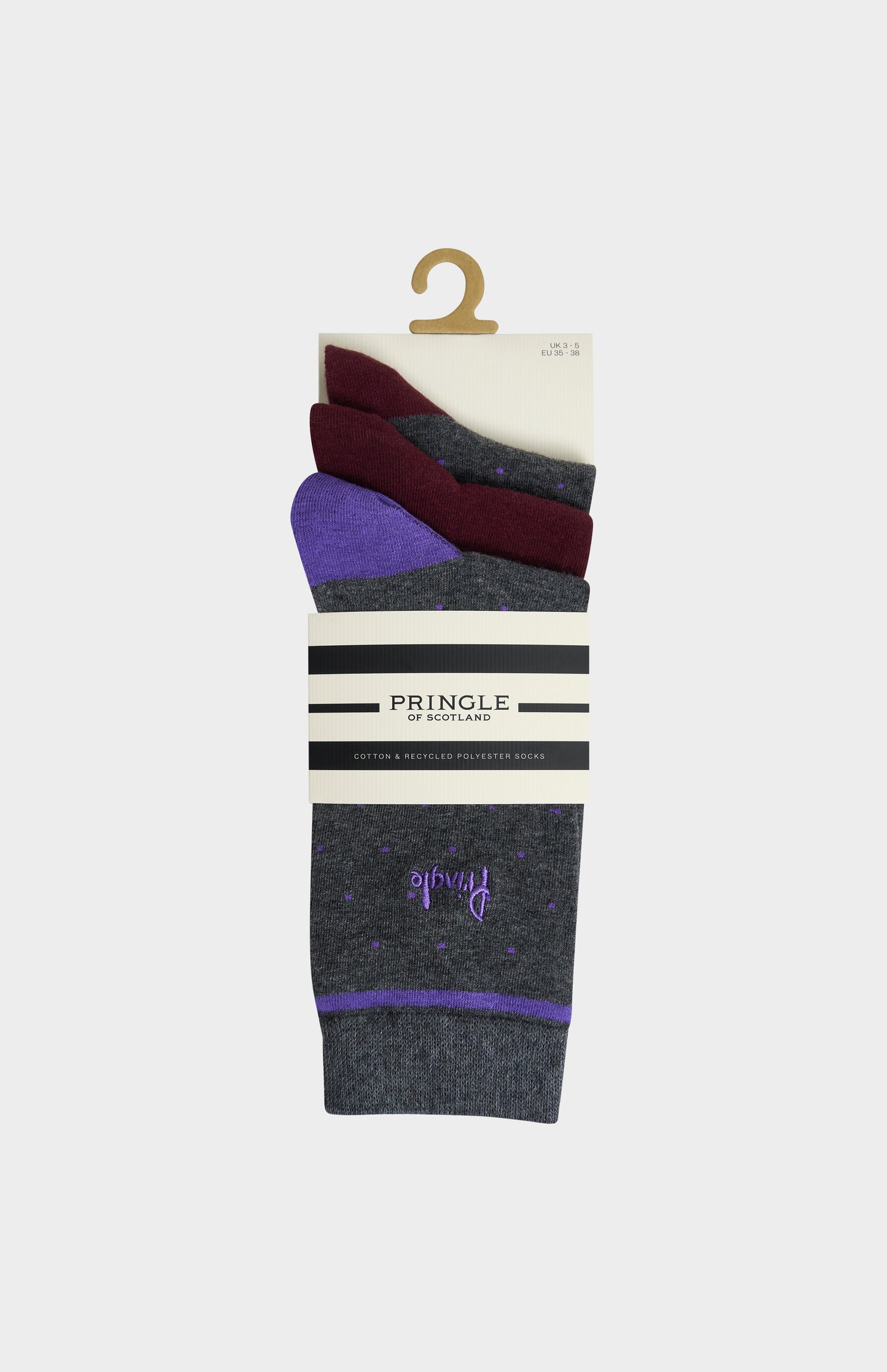 3-pack of Pringle Women’s Cotton Socks with Polka Dots in Grey and Burgundy