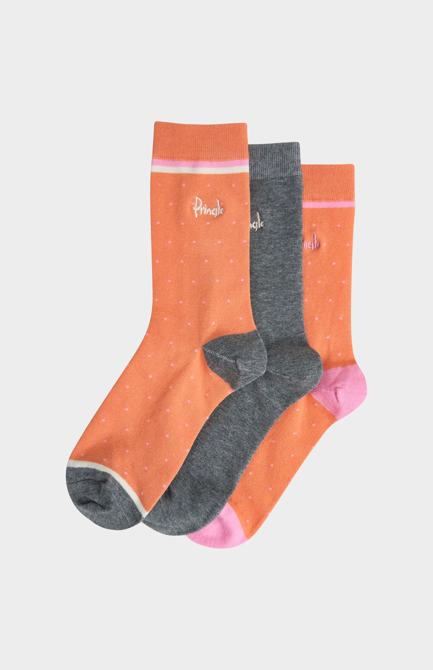 Pringle Women’s Cotton Socks with Polka Dots in Orange and Grey