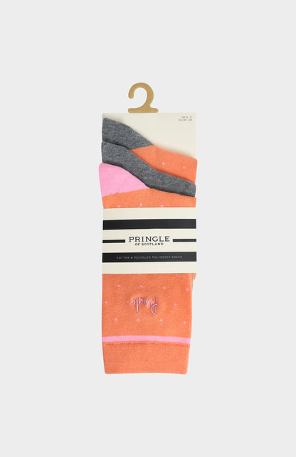 3-pack of Pringle Women’s Cotton Socks with Polka Dots in Orange and Grey