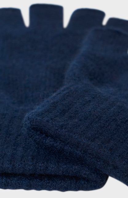 Pringle of Scotland Fingerless Cashmere Gloves In Navy showing cuff detail
