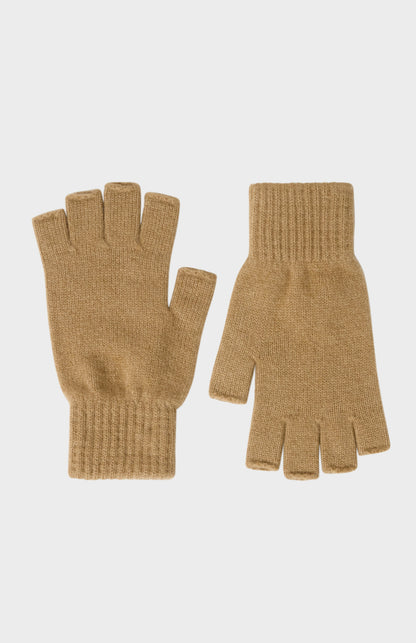 Pringle of Scotland Fingerless Cashmere Gloves In Camel