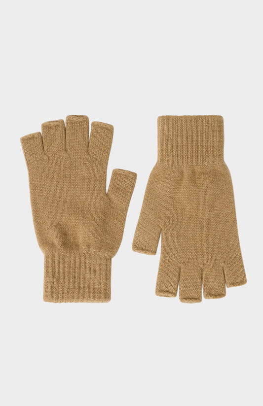 Pringle of Scotland Fingerless Cashmere Gloves In Camel
