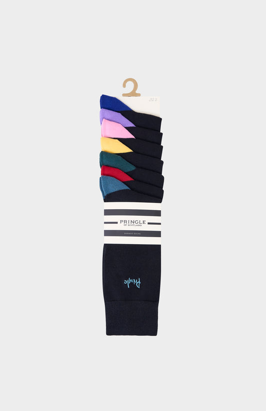 Set of black socks with colourful accents and Pringle branding