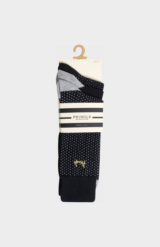 Pringle Men’s Black Bamboo Jacquard Socks with Polka Dot Pattern in 3 pack