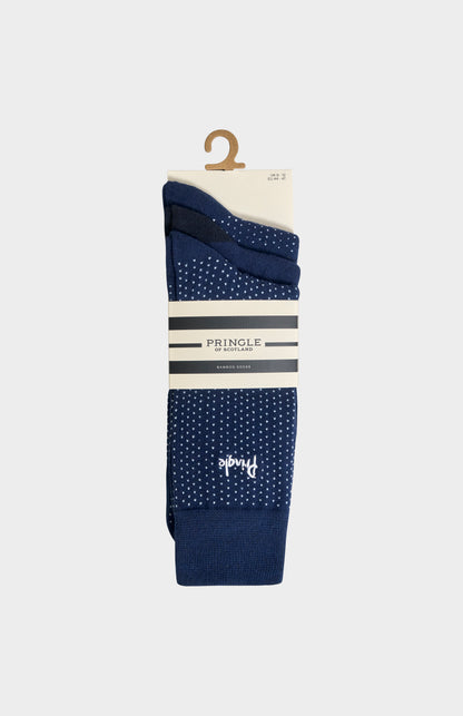 Pringle Men’s Blue Bamboo Jacquard Socks with Polka Dot Pattern in 3 pack