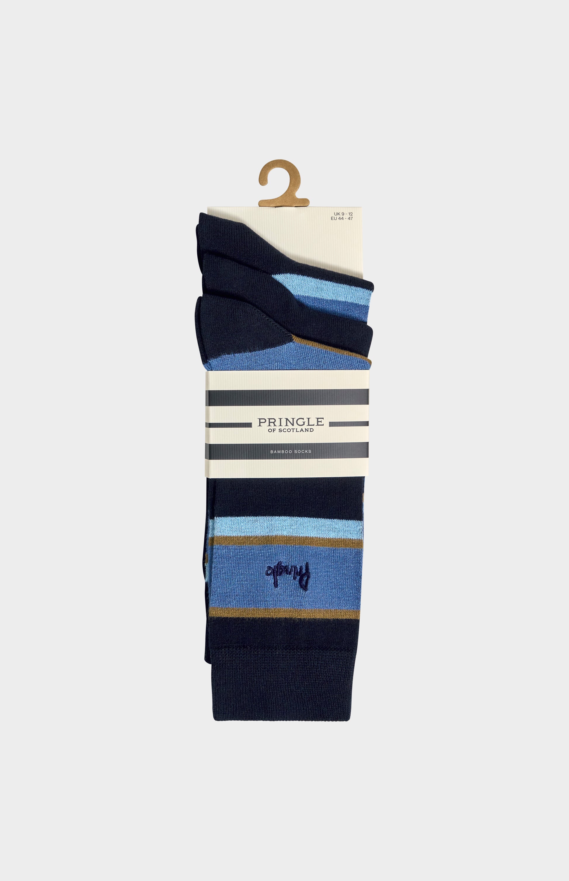Pringle Men’s Bamboo Jacquard Stripe Socks in Multi Blue in 3 pack