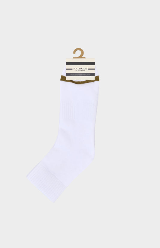 White socks on a hanger with Pringle label against a white background