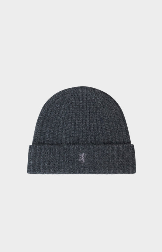 Pringle of Scotland Ribbed Chunky Cashmere Beanie In Charcoal