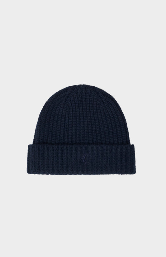 Pringle of Scotland Ribbed Chunky Cashmere Beanie In Navy