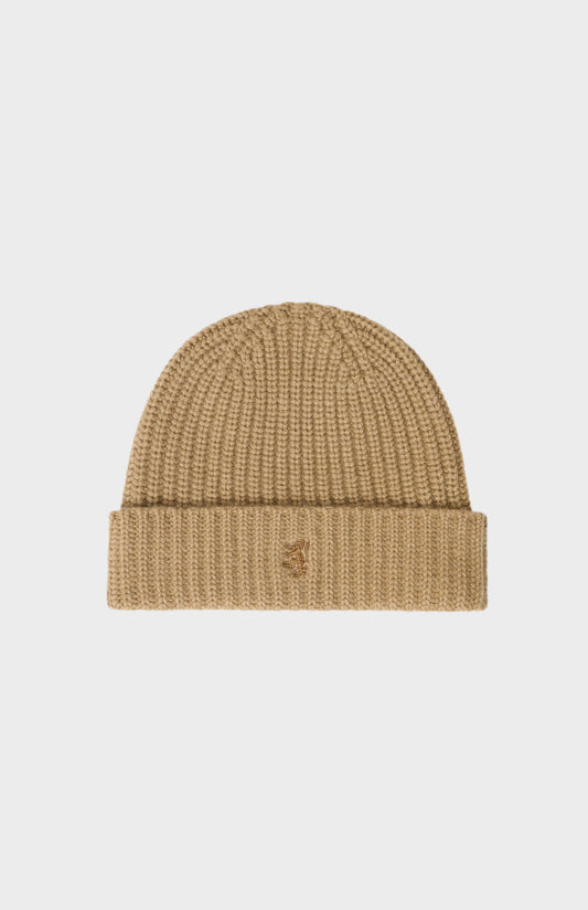 Pringle of Scotland Ribbed Chunky Cashmere Beanie In Camel