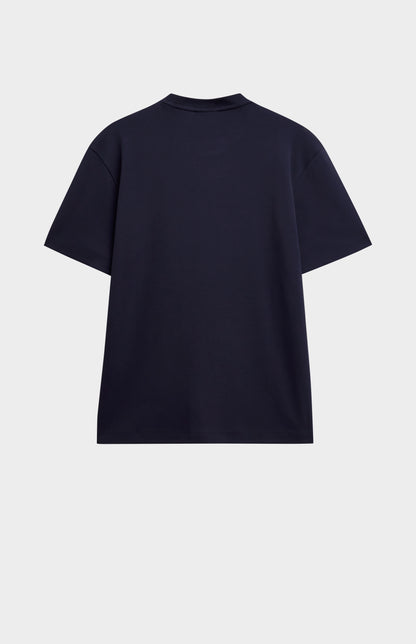 Navy t-shirt on a light gray background