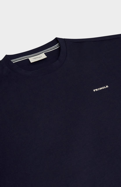 Navy blue t-shirt with 'Pringle' logo on a light gray background