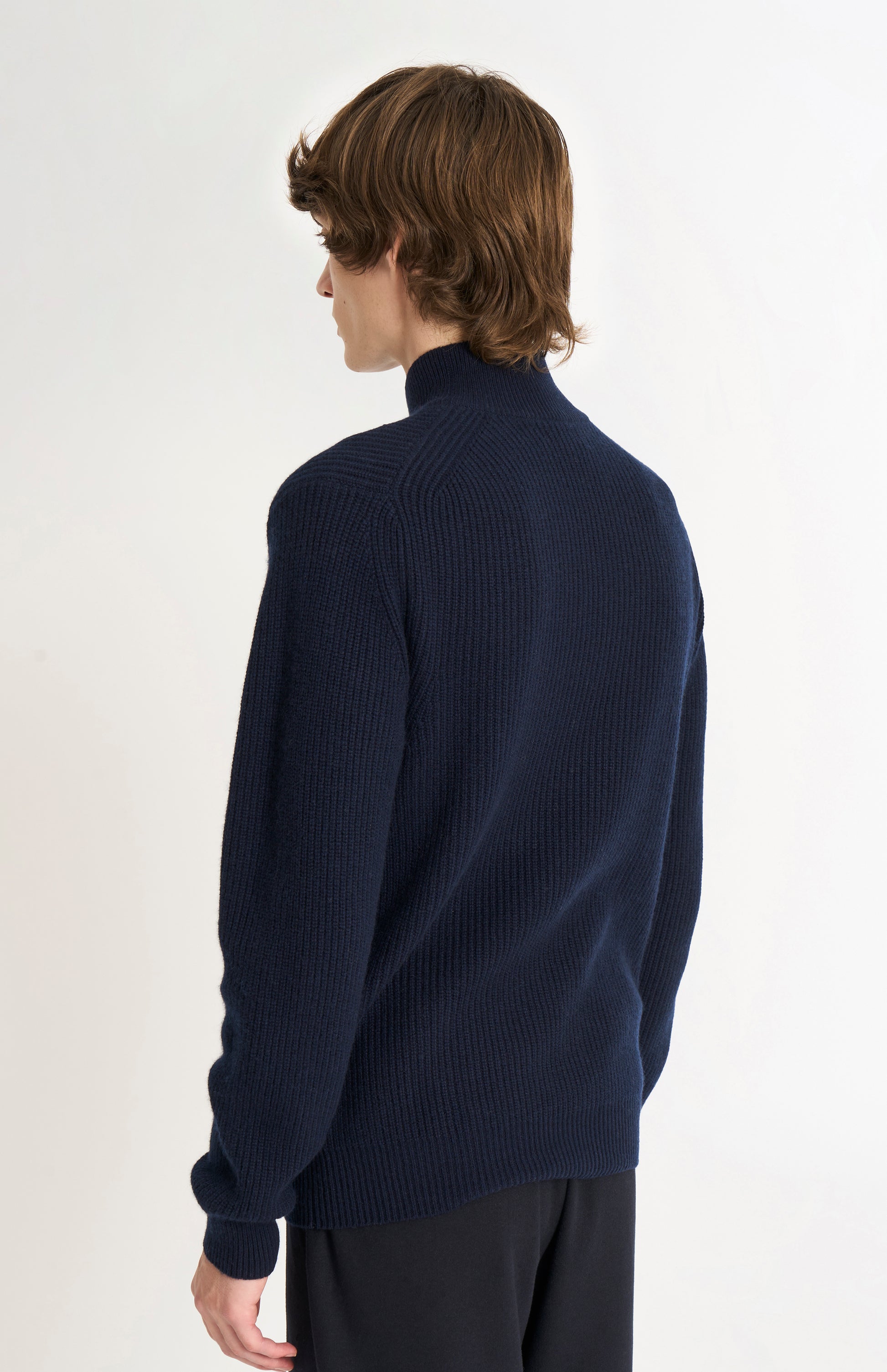 Pringle of Scotland Men’s Cashmere Mock Neck Jumper In Navy Blue rear view