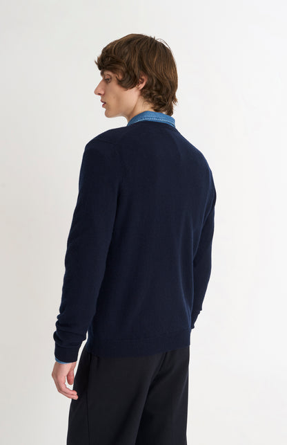 Pringle of Scotland Men’s Cashmere V-Neck Jumper In Navy Blue rear view
