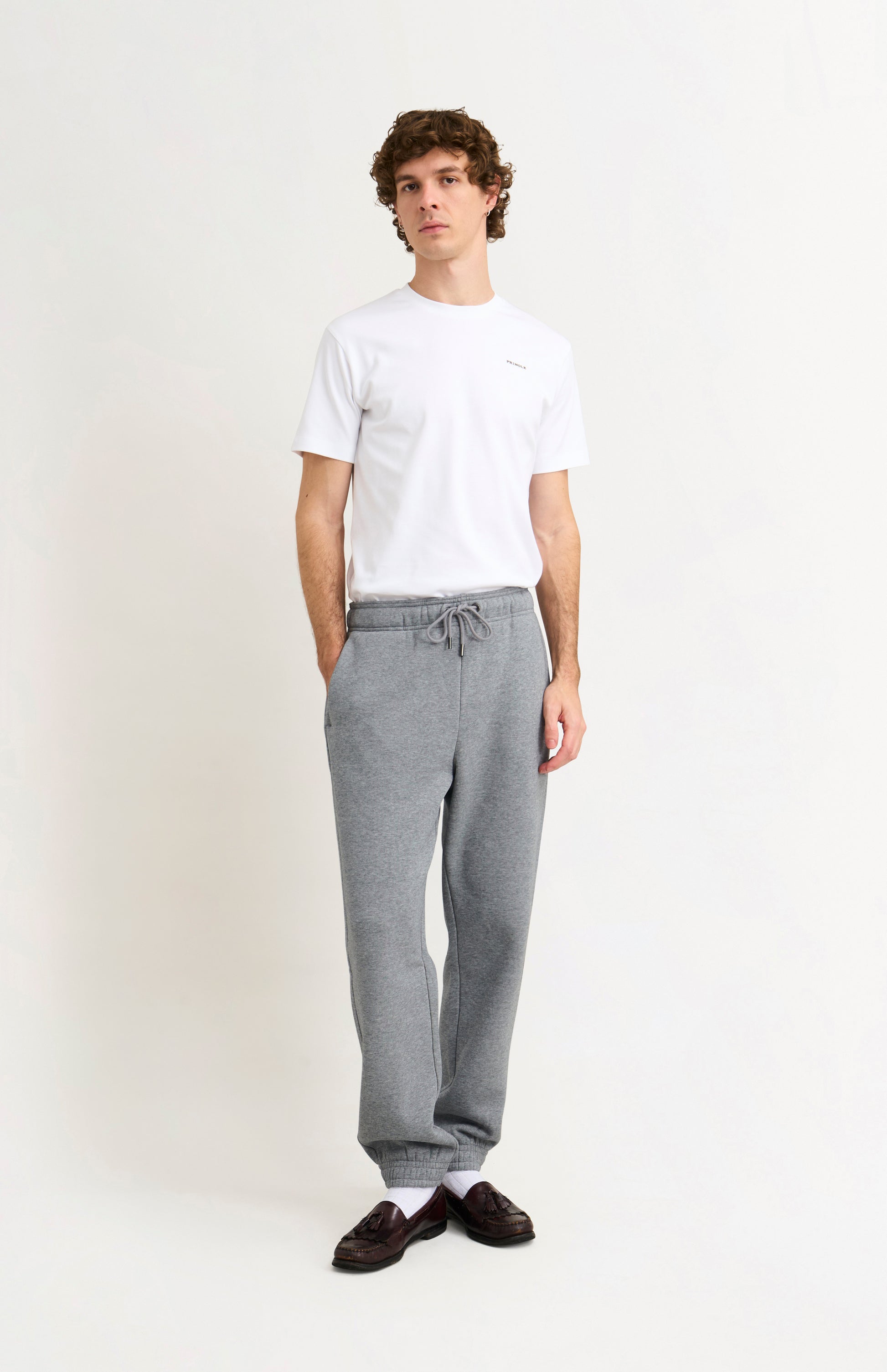Pringle Men's Track Pants In Grey Melange on model full length
