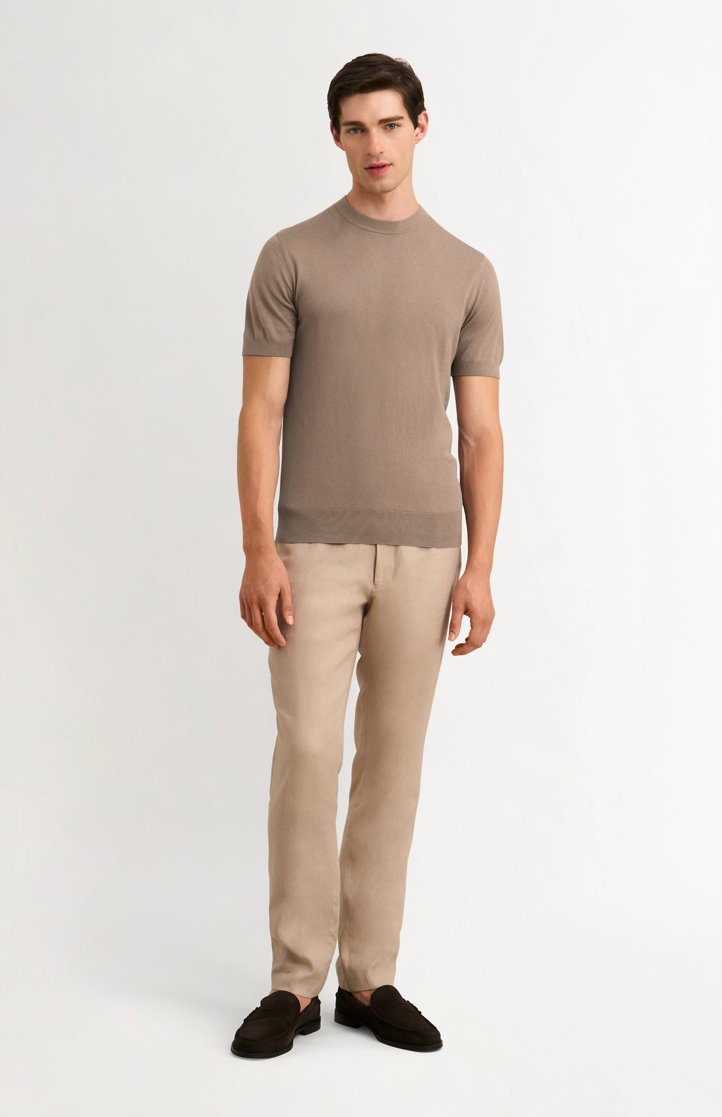 Men's Silk And Cotton Knitted Tee In Mushroom
