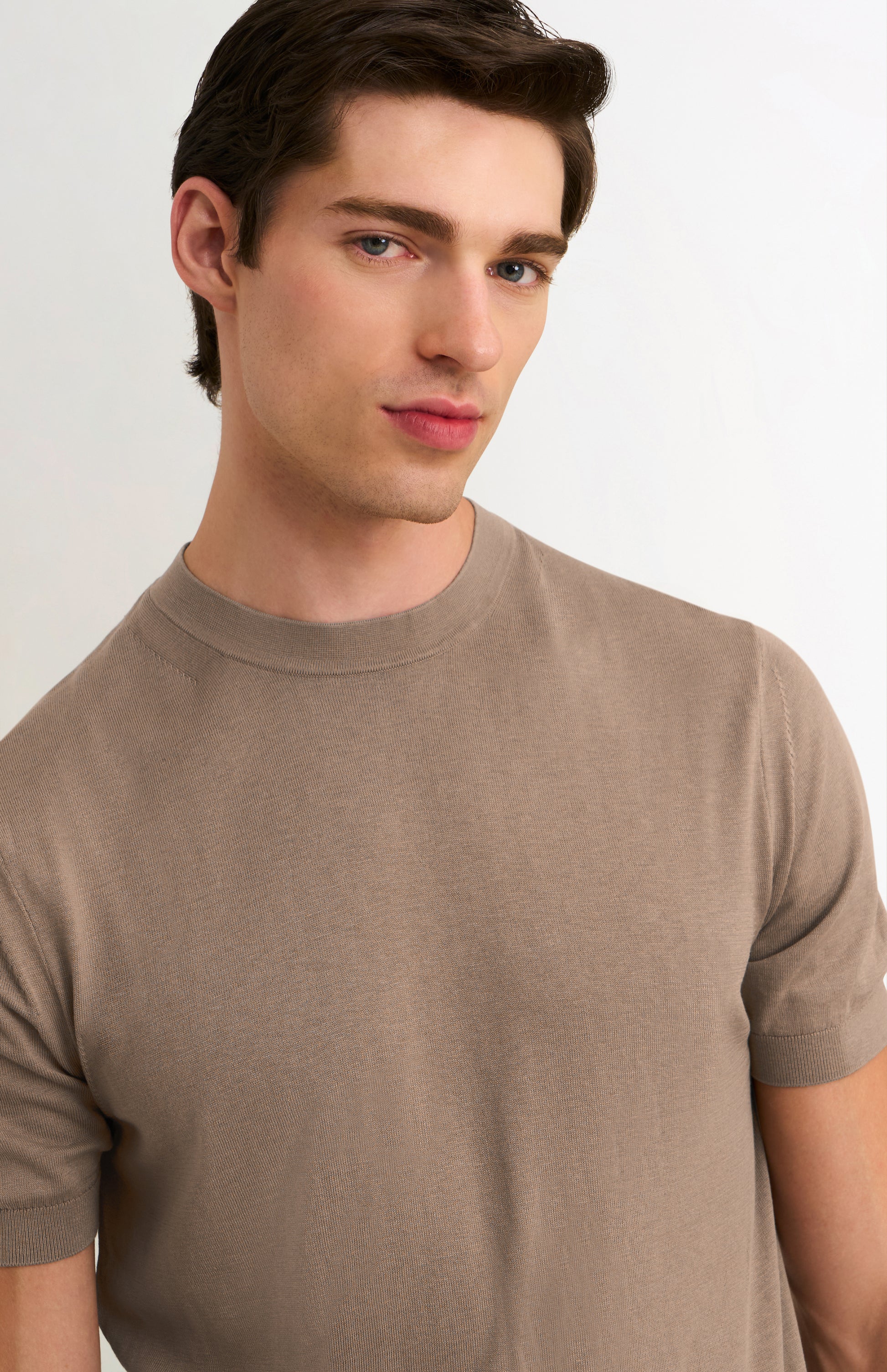 Men's Silk And Cotton Knitted Tee In Mushroom