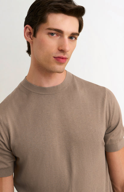 Men's Silk And Cotton Knitted Tee In Mushroom
